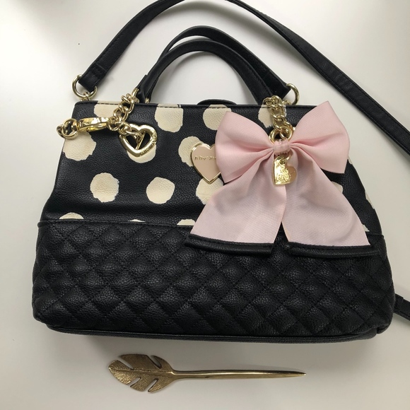Betsey Johnson Handbags - Betsey Johnson Black and Cream Polka Dot Purse Pin